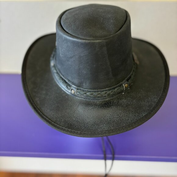 Distressed Foldable Leather Hat Cowboy Unisex Real Leather - Picture 6 of 12